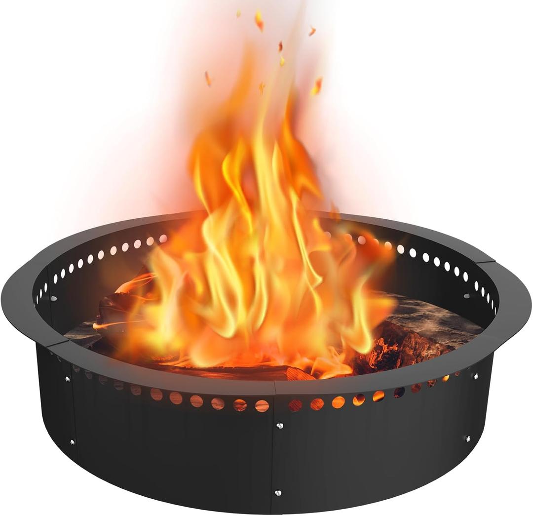 Smokeless Fire Pit Ring, 52 inch Outer/48 inch Inner Heavy Duty Large Solid Steel Firepit Liner for Outside Wood Burning, DIY Campfire Ring Above or In-Ground for Outdoor (Black)