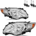 Headlights W/Bulbs for 2009 2010 Toyota Corolla Halogen Headlamp Replacement Driver & Passenger Side