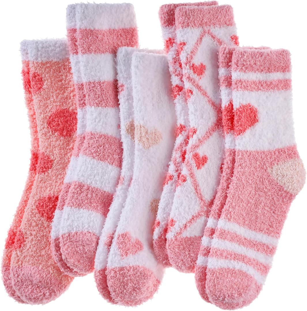 8 x Yebing Fuzzy Socks for Women Fluffy Slipper Winter Warm Cozy Plush Sleep Heart Gift Socks