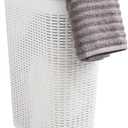 Mind Reader Slim Laundry Hamper with Lid, 40L Clothes Basket, Premium Wicker Design, Plastic, Set of 2, White