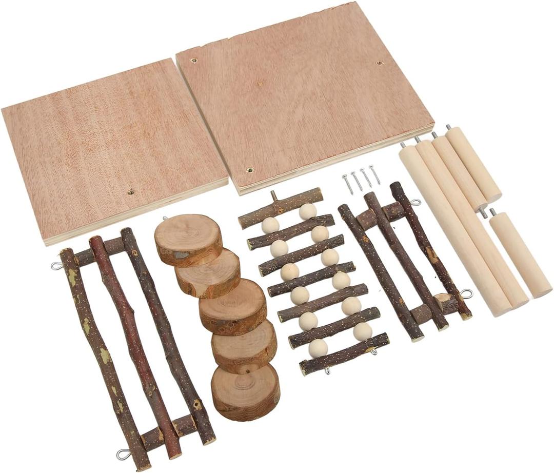 Zerodis Small Pet Toys Layer Small Pet Wooden Climbing Stand with Ladder Steps Hamster Cage Playground Toys for Syrian Dwarf Hamsters Gerbils Hamster Climbing Platform 2