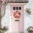 20 Inch Spring Tulip Wreath for Front Door, Pink White Tulip Floral Spring Door Wreath, Outdoor Wreaths for Wedding Festival Decorations