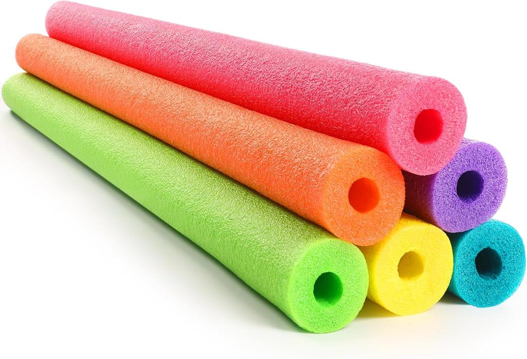 Hollowfly 6 Pack Jumbo Pool Noodles Swimming Floating Foam Tube Extra Large Hollow Bright Swimming Pool Noodles Bulk Heavy Duty for Adults(Multi Colors,55 x 3.5 Inch)