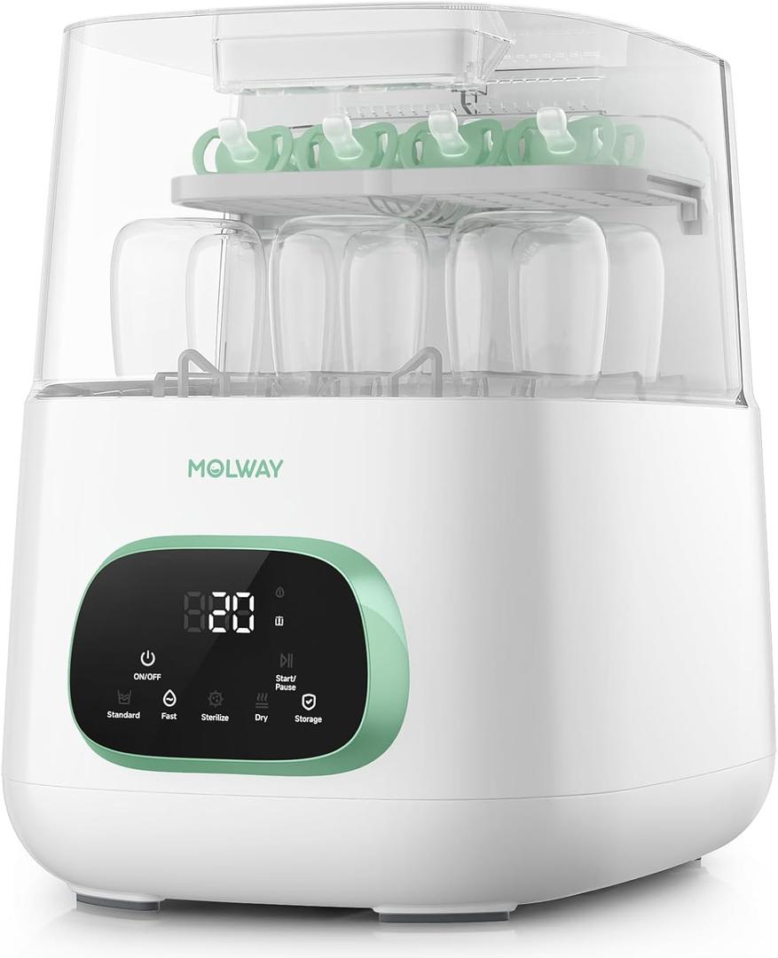 MOLWAYUpgradedBaby Bottle Washer, Sterilizer and Dryer, All-in-One Pro Cleaning Machine for Bottles, Pump Parts & Baby Essentials, Effortless Care, Replaces Hand Washing (White)