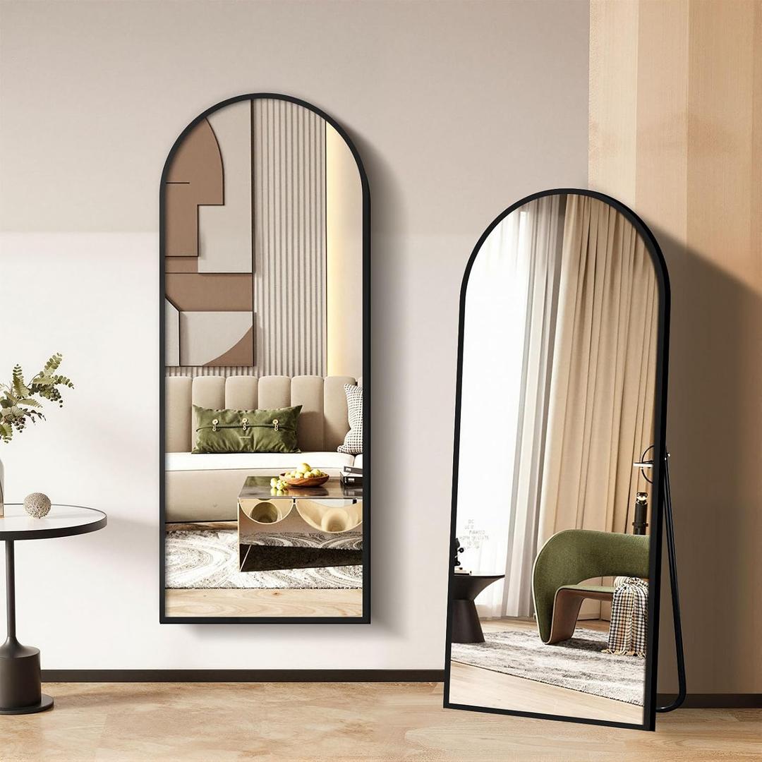 57"20" Floor Length Mirror, Full Body Standing Mirror, Shatter-Resistant Glass & Slim Alloy Frame, Freestanding/Leaning/Wall Mount for Bedroom, Living Room & Entryway, Black