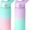 Fimibuke Kids Insulated Water Bottle - 18oz BPA-FREE 18/8 Stainless Steel Kid Cup with Straw Travel Tumbler Leak Proof Double Wall Vacuum Toddler Water Bottle for School Boy Girl2 Pack, Candy/Bubble