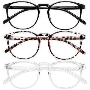Przene 3 Pack Blue Light Blocking Glasses Women/ Men, Retro Round Computer Glasses Anti Eye Strain/ UV/ Glare, Gaming Glasses. (Black/ Crystal/ Transparent Amber)