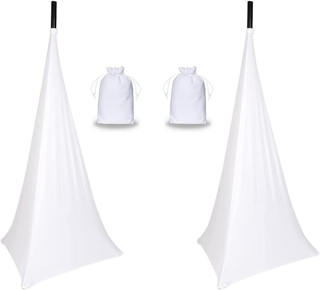 Speaker Stand Cover Tripod Stand Skirt, DJ Speaker Stand Tripod Cover Scrim 360 Degree Coverage (White-Two Pack)