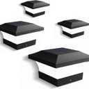 T-SUN Solar Post Cap Lights 4 Pack for 4x4, 5x5 & 6x6 Posts, 6500K Cool White, Waterproof Dusk to Dawn LED Deck & Fence Post Lights, Eco-Friendly & Sustainable, Made with Recycled Materials (Black)