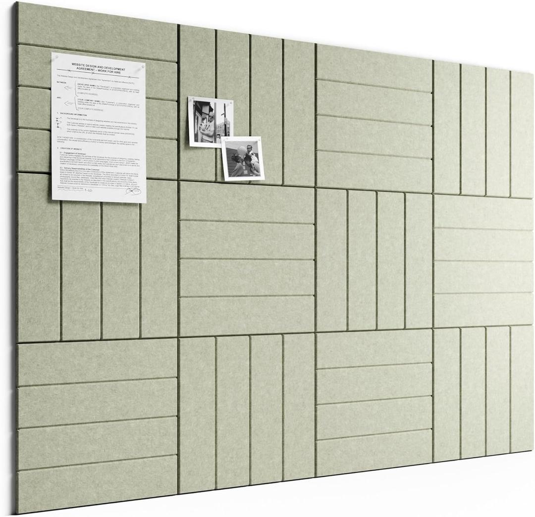 Bumusty Large Cork Board Alternative-48 x 36" Felt Bulletin Board Tiles, with 30 Pushpins, 70 Adhesive Tabs, Bold-Stripe 12-Pack, Cork Boards for Office Push Pin Board Felt Board-Sage