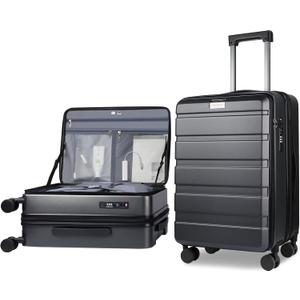 KROSER Carry On Luggage with Spinner Wheels & Built-in TSA Lock, Expandable Top Opening Hard Shell Suitcase Large Capacity Durable Rolling Luggage with USB Port, Carry-On 20-Inch, Steel Grey