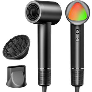 Hair Dryer, 160000 RPM Portable Professional Ionic Hair Dryer with 500 Million Negative Ions, Fast-Drying, Low Noise with Diffuser & Nozzle, Lightweight for Home and Travel-Black