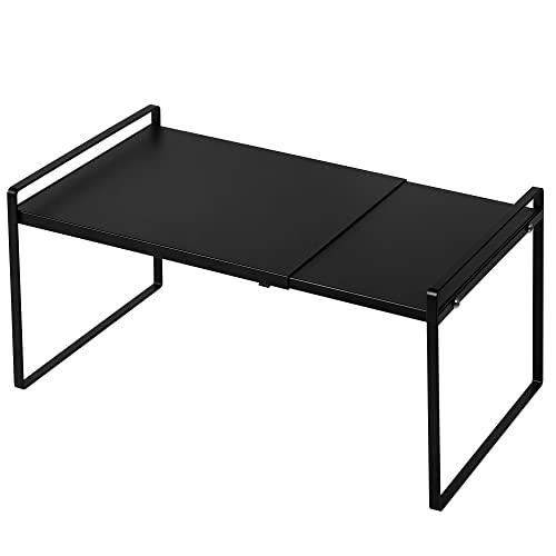 Nxconsu Expandable Cabinet Shelf Organizer Riser for Kitchen Pantry Cupboard Under Sink Countertop Home Storage Organization Rack Space Saver Freestanding Heavy Duty Nonslip Stackable Black Large
