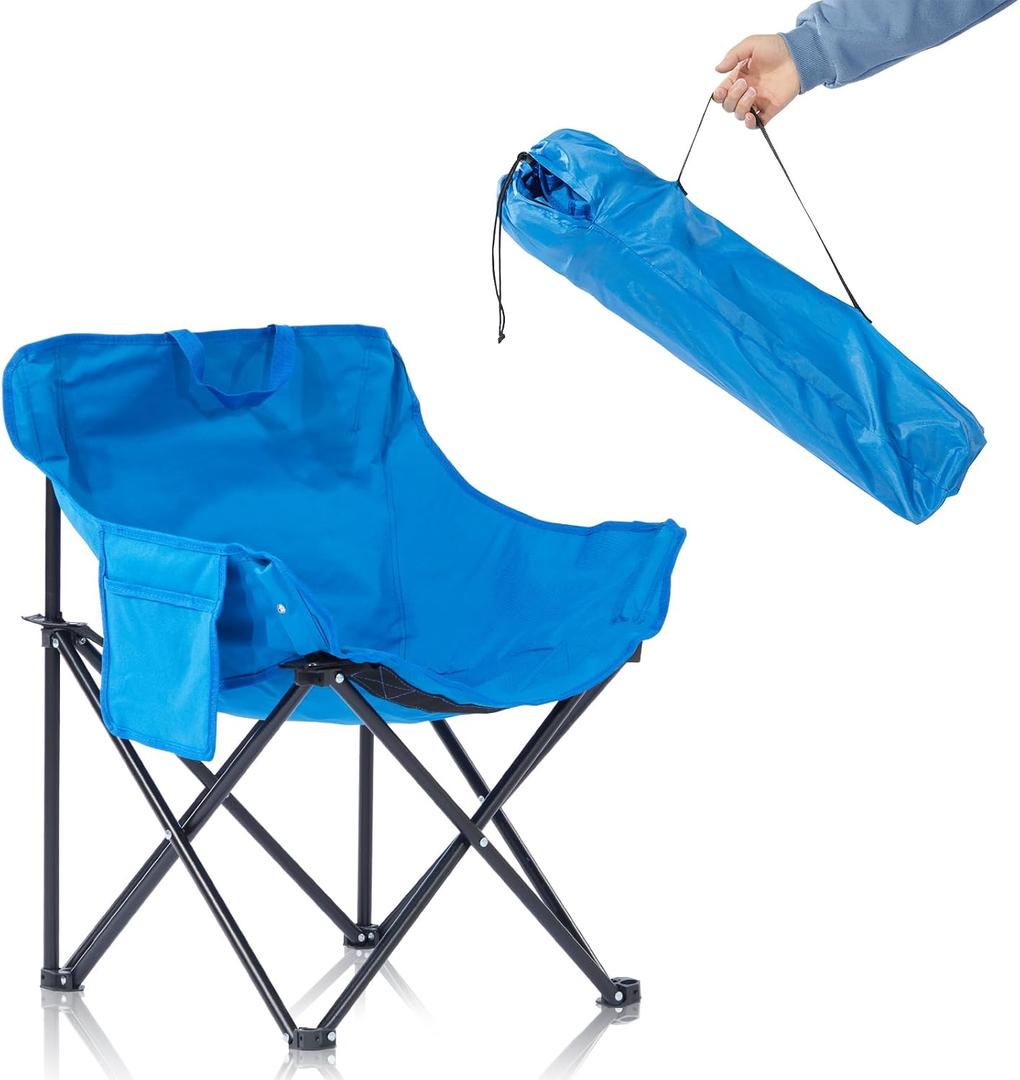 Portable Sauna Chair, Fast Folding Oxford Fabric Reinforced Chair, with Pockets and Carry Bag, Suitable for Sauna, Fishing, and Picnics (Blue), Large