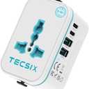 Universal Travel Adapter Worldwide, TECSIX European Travel Plug Adapter with 2 USB C, 2 USB A and Multi AC Outlets, International Power Adaptor for EU US UK AUS 200+ Countries Type A C G I