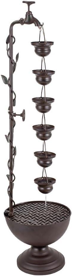 39" Tiered Water Fountain Outdoor 6 Hanging Cups Garden Water Feature | Vintage Cascading Waterfall Fountains, Rustic Metal Outside Soothing Water Flow for Garden Patio Yard Porch Home Decor