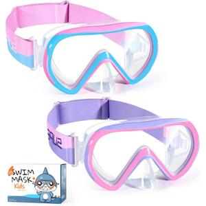 Supertrip Kids Swim Goggles with Nose Cover for Ages 6-14, Tempered Glass Fabric Strap Swimming Snorkel Mask for Pool Beach