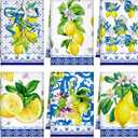 Geyoga 6 Pieces Blue and White Lemon Kitchen Towels Set Absorbent Dish Towels Decorative Tea Washcloth for Spring Summer Kitchen Bathroom Home Decor, 16 x 24 Inch (Blue, White)
