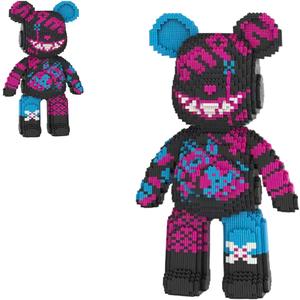 Teddy Blocks Smile Bear Micro Building Blocks Set with Hidden Storage Drawer(16.9inches),Graffiti Bear Building Blocks Creative Gift, Home Office Decor for Kids Adults 8+