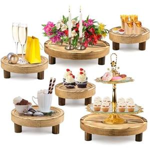 HAOPENGYOU 6PCS Wooden Risers for Display Wood Cake Stand for Party Round Food Risers for Buffet Wooden Holder Rustic Riser for Decor Tiered Tray Decor Home Kitchen (Light Brown, 6 PCS (8”, 6”, 5”))