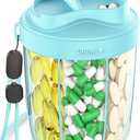 Large Pill Dispenser to Store 7 Various Supplements - Pill Organizer & Supplement Organizer for Travel, Anti-Mixing Design, with Strap & 20 Sticky Labels (Blue)