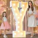 Pooqla 4 FT Marquee Light Up Letters, Marquee Letter Lights 4 Feet Tall, Giant Letter Sign Big Mosaic Letters for Balloons Birthday Party Anniversary Wedding Decorations, Warm White Letter Y