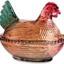 Vintage Glass Hen on Nest Dish with Lid - Large Pedestal Rooster Glass Candy Bowl, Colorful Crystal Candy Jar for Snacks, Dessert, Cookies | Home Kitchen Office Tabletop Decor