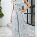 Gardenwed Women's Floral Wide Leg Jumpsuit, Ruffle Short Sleeve Square Neck Summer Casual Palazzo Romper with Pockets (L)