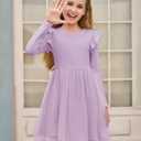 Haloumoning Girls Tutu Dress Ruffle Long Sleeve Fluffy Fall Winter Party Tulle Dress for Kids 5-14Y (Purple)