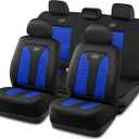 Skechers Memory Foam Car Seat Cover Full Sets, Hexcomb Breathable Thick Seat Covers, Airbag Compatible, Automotive Comfort & Protection for Most Cars,Van,Trucks, SUVs (Blue,Full Set)