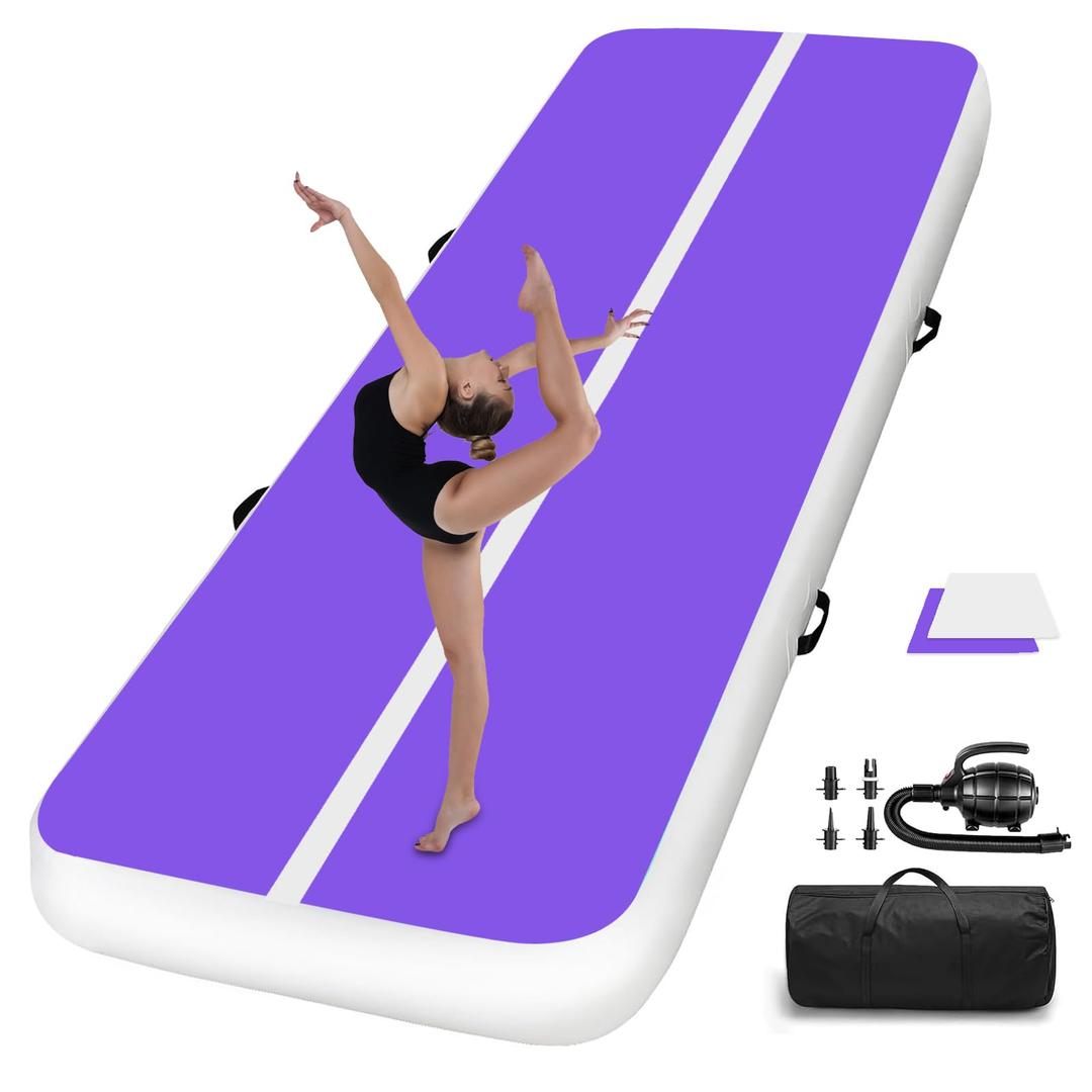 Inflatable Tumbling Track Mat 10FT 4 Inch Thickness Inflatable Gymnastics Mats Tumble Track Floor with Air Pump for Kids Gym Home Use Cheerleading Yoga(Purple/Purple)