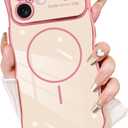 Fiyart Designed for iPhone 17 Case 2025, Cute Wave Frame Curly Shape Love Hearts Plating for Women Girls Camera Protection Compatible with MagSafe Magnetic Shockproof Bumper 6.3"-Pink