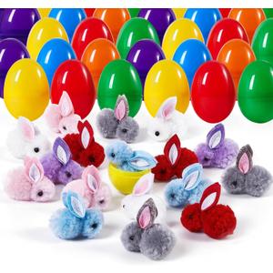 30 Pack Prefilled Easter Eggs with Plush Bunnies,Pre Filled Easter Eggs with Stuffed Toys Inside,Easter Basket Stuffers for Kids,Easter Egg Hunt,Classroom Prize