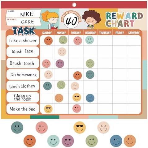 ANSTROUT Boho 32 Chore Charts Behavior Reward Chart System,Sticker Chore Chart Pad for Kids with 2328 Stickers, 12.2" x 9.8" Magnetic Reward Chart to Develop Responsibility & Good Habits.