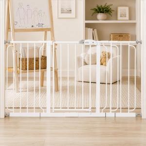 Regalo Safety 29"-41.5" Extra Wide Baby Gate, Bottom of Stairs & Doorways Pressure Mounted with Door, For Babies, Toddlers & Pets, White, Tested & Trusted for 30 Years