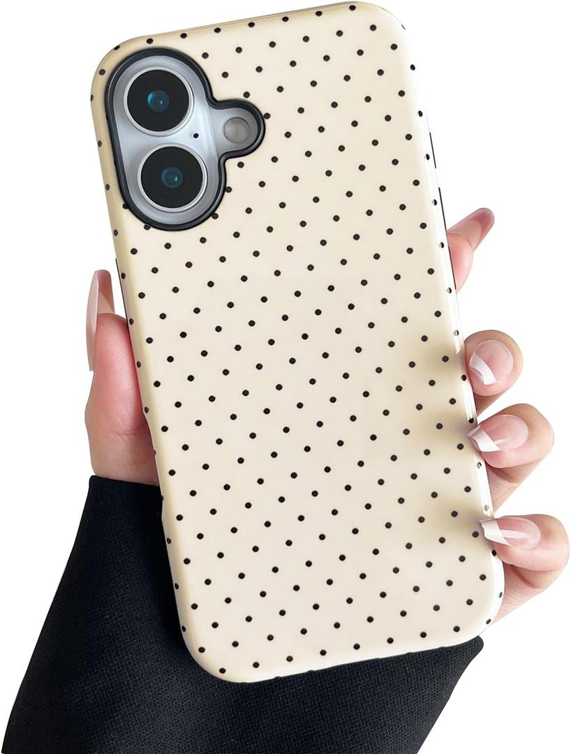 Compatible with iPhone 16 Case, Fashion Cute Polka Dot Pattern Aesthetic Design for Women, Soft TPU and Hard Back Shockproof Phone Case for iPhone 16 6.1 inch, Yellow