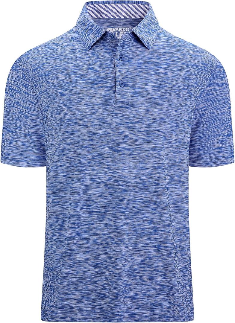 Alex Vando Mens Golf Shirt Moisture Wicking Quick-Dry Short Sleeve Casual Polo Shirts for Men, Blue, XL