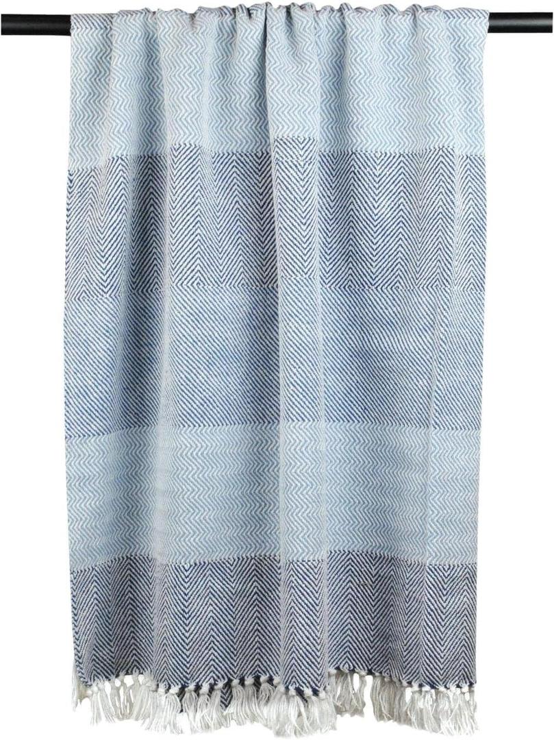 DII Herringbone Striped Collection Cotton Throw Blanket, 50x60, Blue