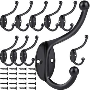 ZEYU 20Pcs Wall Hooks, Coat Hooks Hardware Heavy Duty Hooks for Hanging Coats Double No Rust Black Hooks Wall Mounted with Screws for Key, Towel, Bags, Cup, Hat
