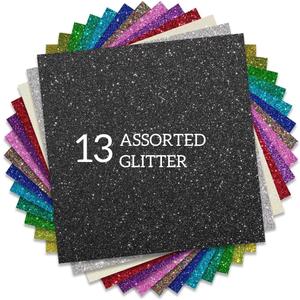 Glitter HTV Heat Transfer Vinyl 12"x12" Bundle 13 Sheets Iron on Vinyl for T-Shirts Gifts Design(Assorted) (multicoloured13)
