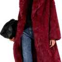 Flygo Womens Long Faux Fur Coats Winter Fluffy Open Front Luxury Overcoat Shaggy Lapel Long Sleeve Fuzzy Warm Cardigan Jacket (Large, Red)
