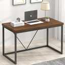FOLUBAN Modern Office Desk, Rustic Wood and Metal Computer Desks, Industrial Study Writing Table, Simple Work Gaming PC Desk for Bedroom Living Room, Walnut 47 Inch