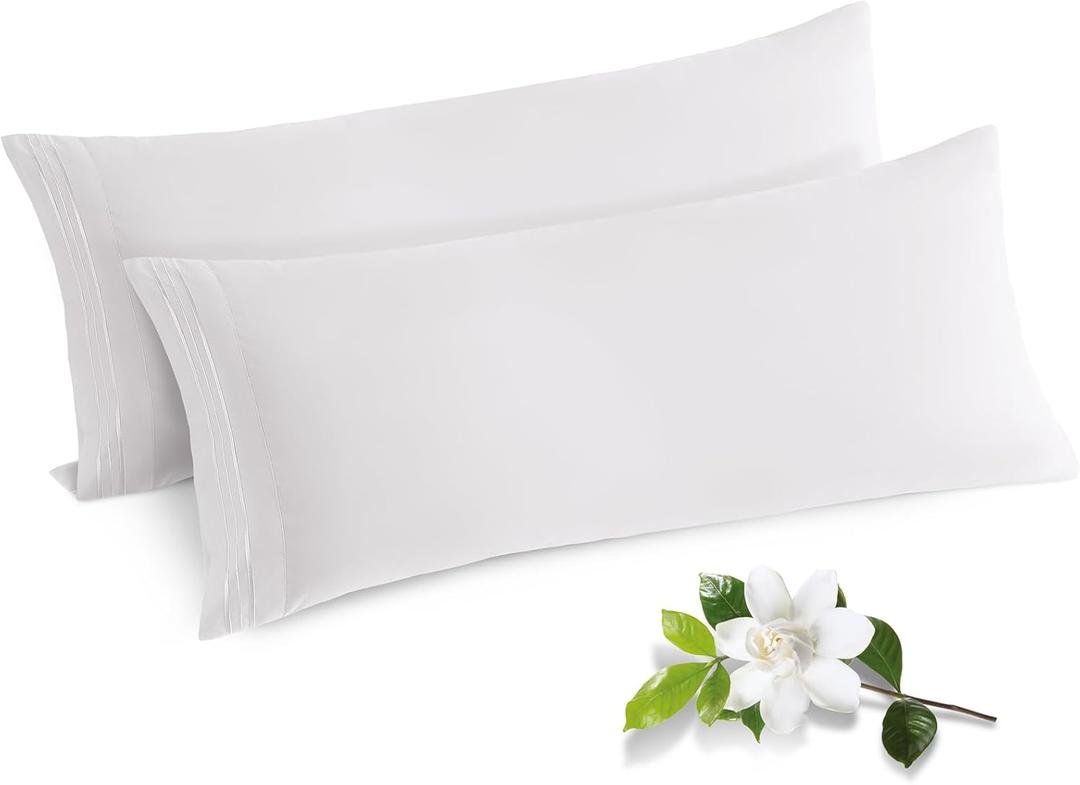 Horbaunal 2 Pack Microfiber Body Pillow Covers White Body Pillow Cases with Envelope Closure, 1800 Thread Count Soft & Shrinkage Resistant Pillowcases, 21 x 54 Inches