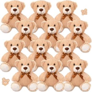 Zhanmai 12 Pcs 14 Inch Valentine's Day Bear Stuffed Animal Bulk Gifts Bulk Soft Plush Stuffed Bear for Bridal Anniversary Centerpiece Baby Shower Party Favor (Light Brown)