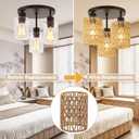 Rattan Lamp Shade, 4-Pack Retro Small Wicker Lamp Shade Replacement, Boho Woven Pendant Light Lampshade Cover for Chandelier,Lamp Holder,Ceiling Light,Pendant Light,Floor Lamps