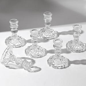 6 Pcs Clear Glass Taper Candle Holders  4" Ribbed Candlestick Holders for Standard Candles | Elegant Centerpiece for Wedding, Party, Holiday & Home Decor