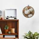 Giosve Vintage Rustic Fall White Pumpkin Round Wall Art Canvas Framed Poster, Farmhouse Autumn Pumpkin Maple Leaf Hanging Wall Sculptures for Kitchen Home Bedroom Living Room Decor, 10x10 Inch