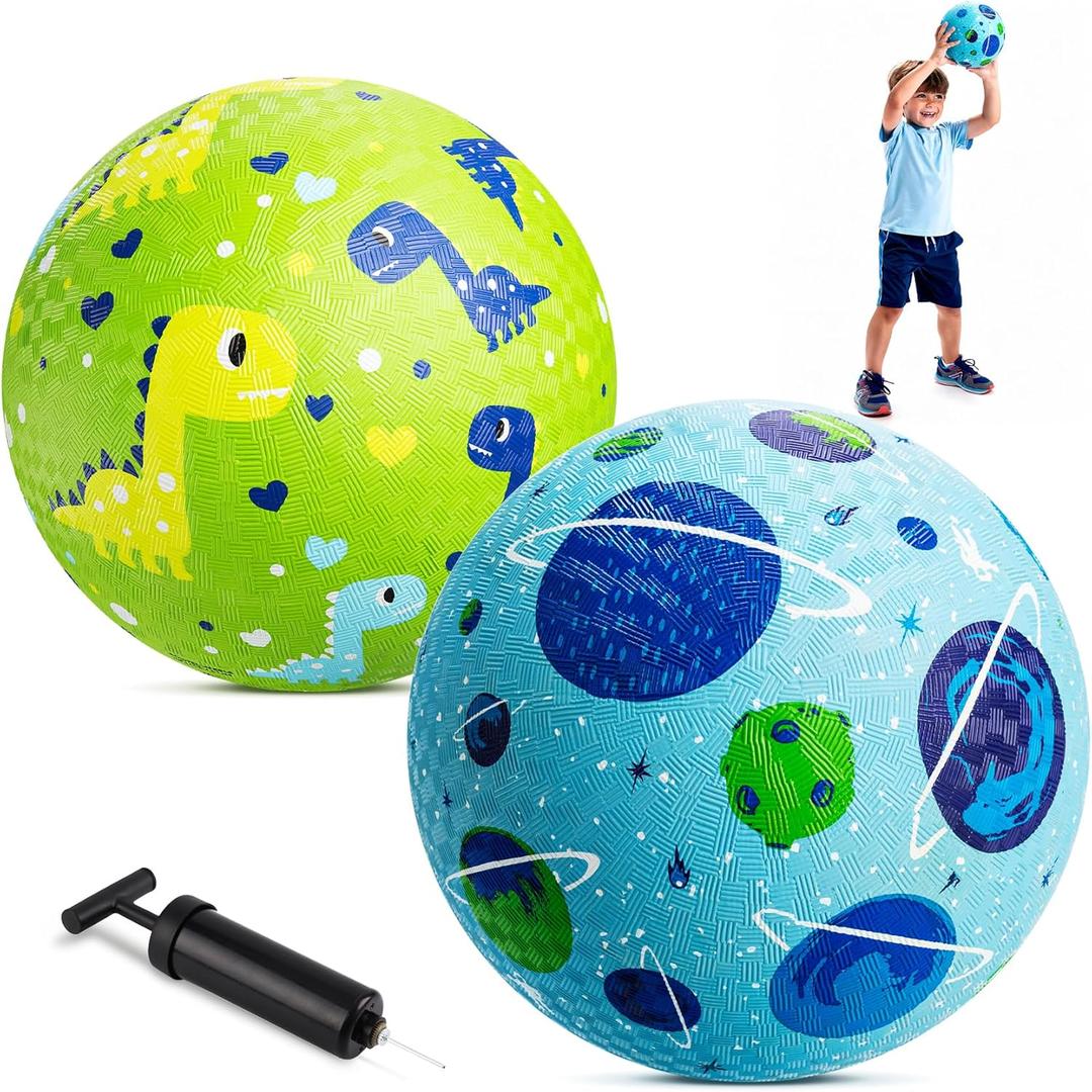 ZOOJOY Pack of 2 Cartoon Playground Balls for Kids 1-6, 6 Inch Rubber Balls for Dodgeball, Rubber Bouncy Kickball, Indoor & Outdoor Game Gaga Balls for Boys Girls with Pump