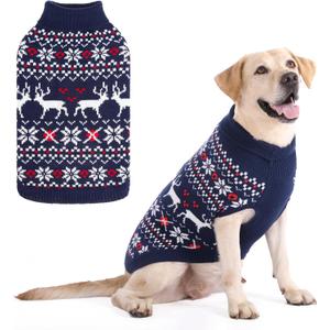 KOOLTAIL Christmas Dog Sweater, Cold Weather Pullover Classic Knitwear, Reindeer Snowflake Pattern Thick Warm Winter Pet Clothes, Cable Knit Sweaters for Small Medium Large Dogs Boy Girl, Navy Blue M