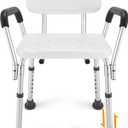 TABEKE Shower Chair for Inside Shower, Heavy Duty Shower Chair with Backrest & Padded Armrest, Height Adjustable Shower Bench, Shower Seat for Bathtub, Elderly and Disabled (Medium, Off White/Dark Gray)
